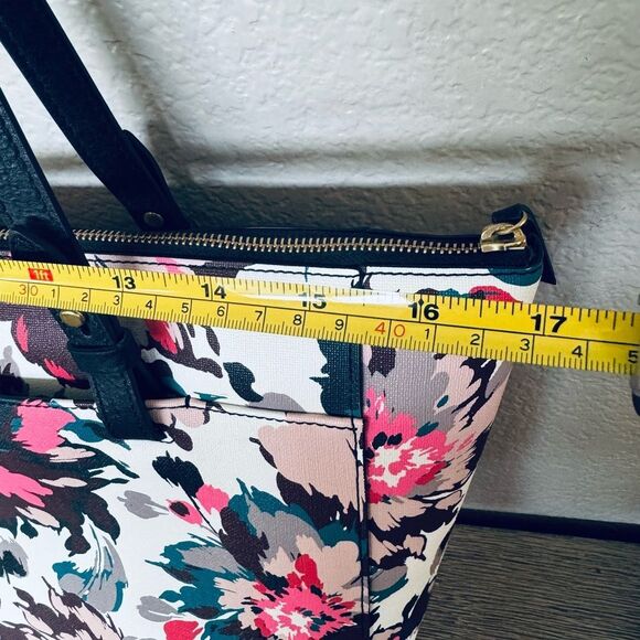 Fossil Teal Pink Floral Print Shoulder Bag Tote Purse - Picture 4 of 8